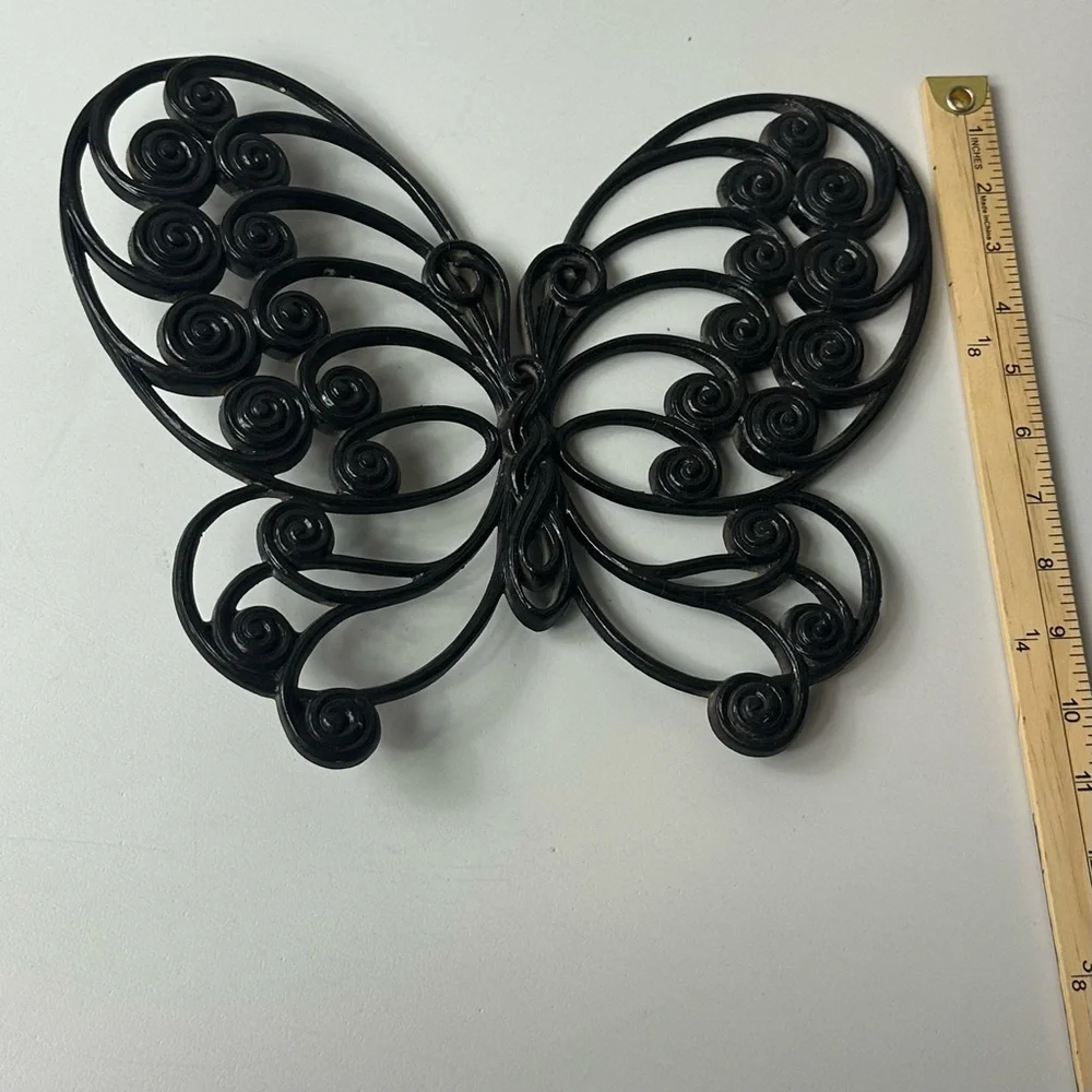 Vintage 70s Burwood Wicker Butterfly Wall Hanging Decor Painted Black Set Of Two